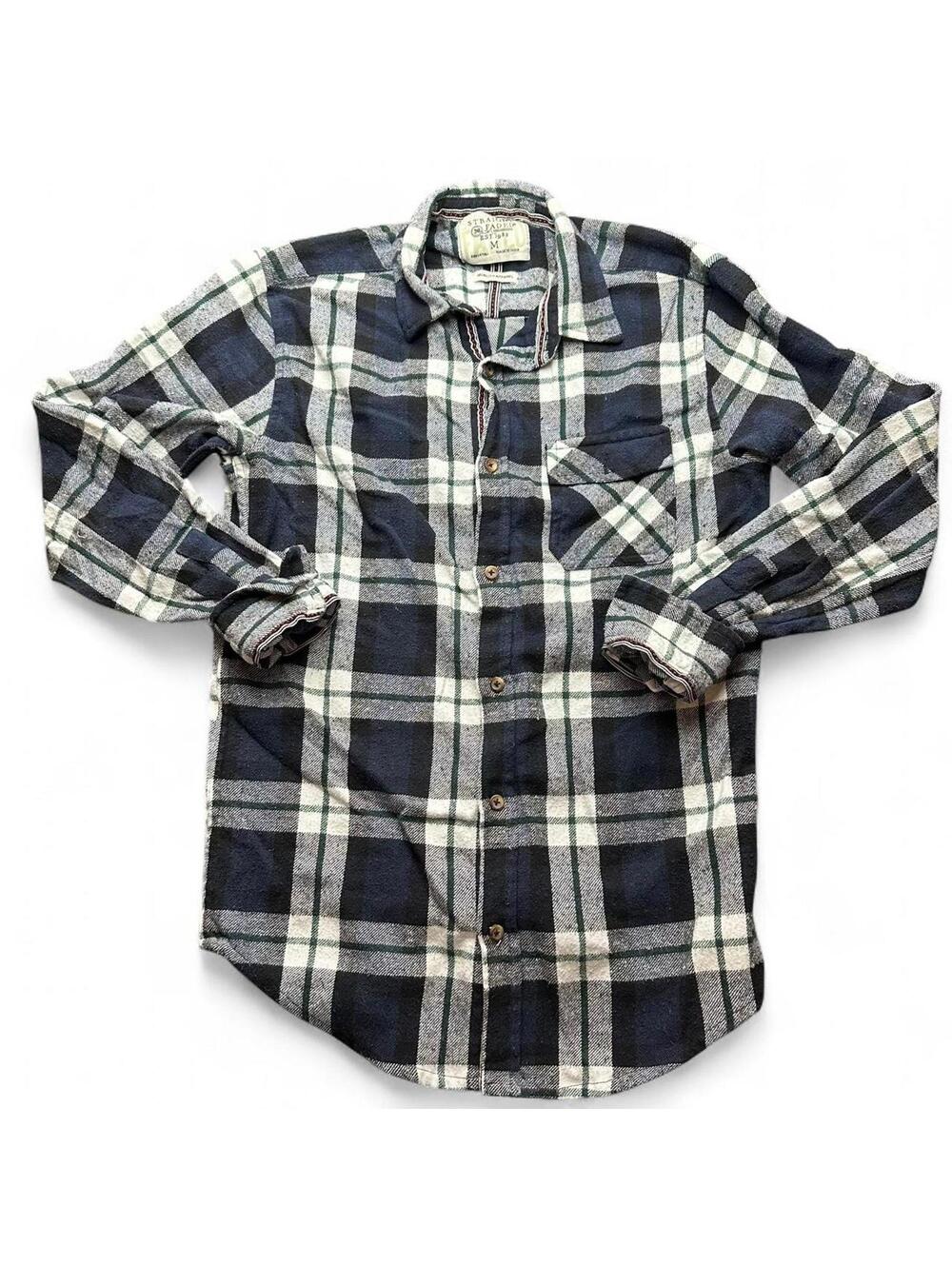 Straight Faded M Navy Flannel Plaid Button-Down Shirt